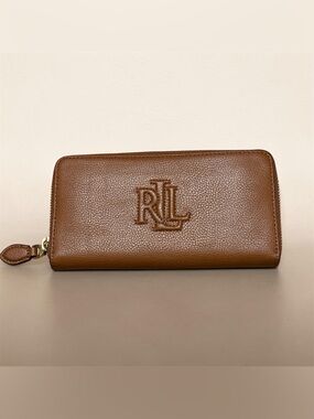 Lauren Ralph Lauren Pebbled Leather Zip-Around Continental Wallet Camel Tan NWT